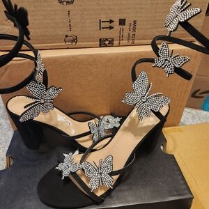 Last Chance Feb. Elegant Black Butterfly Embellished Women's Sandals